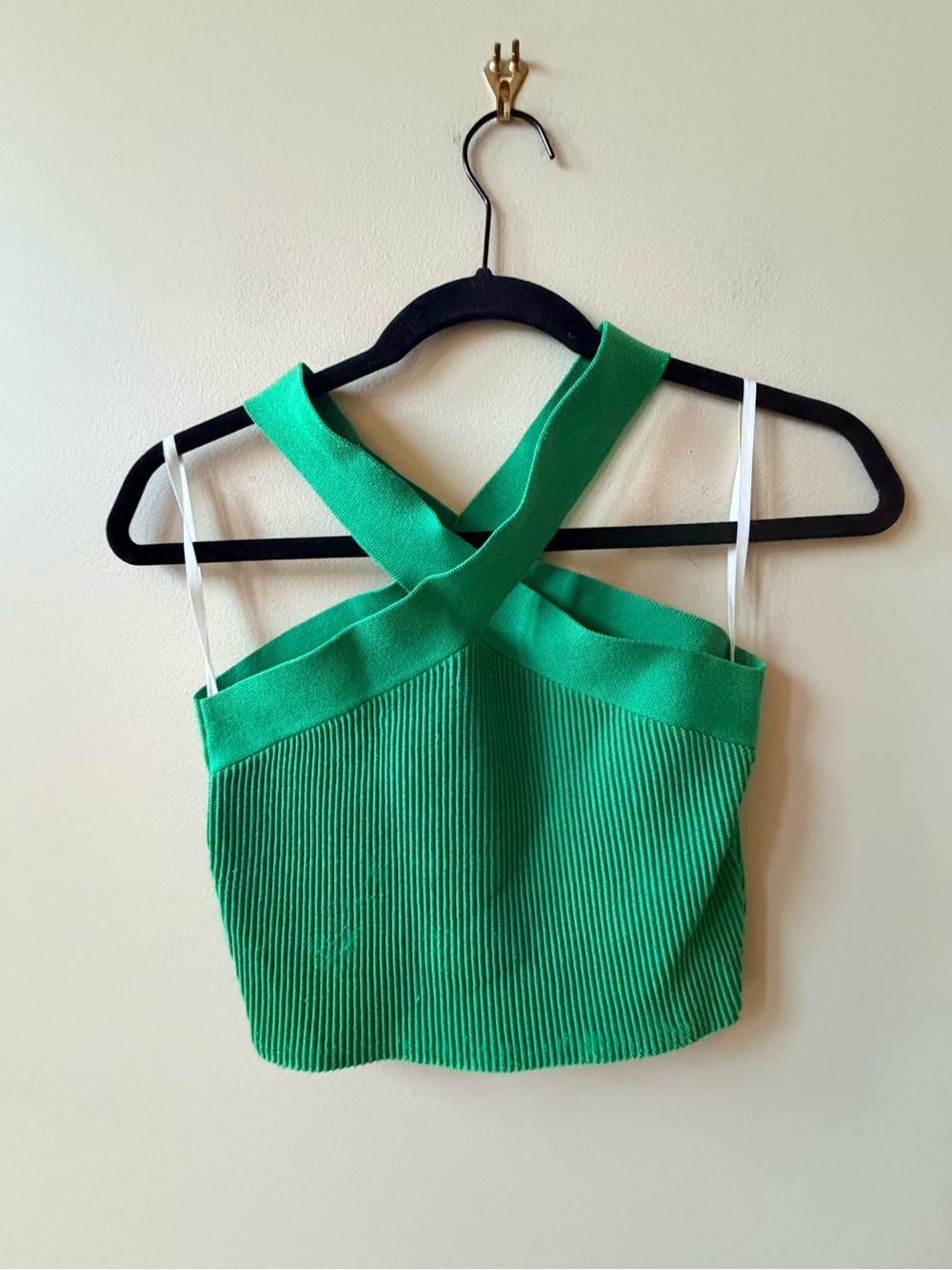 Babaton Green Cross-Front Ribbed Crop Top